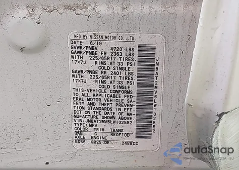 2020 Nissan Rogue Sv Intelligent Awd from USA, damaged, VIN JN8AT2MV6LW102552